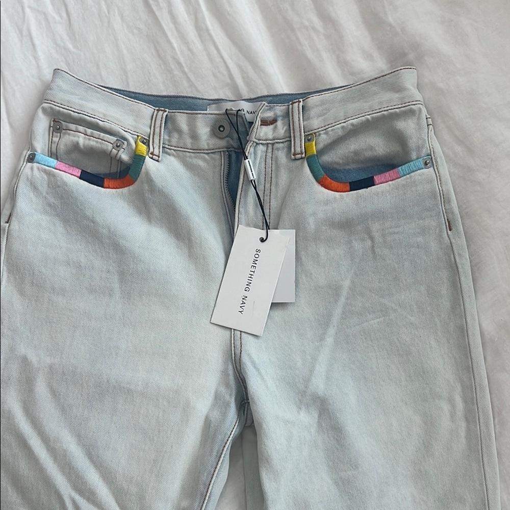 Something Navy Colorful Pocket embroidered Light Blue Jeans